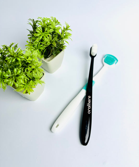 Oral Here 1 pcs Nano Toothbrush With Travel Case + 1 pcs Tongue Cleaner – Gentle Gum & Fresh Breath Care